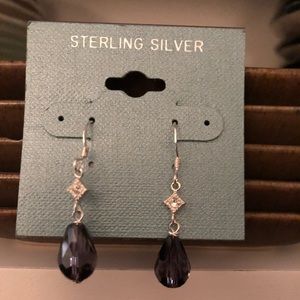 Sterling silver dangle earrings purple drop.